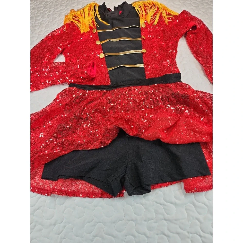 Toy Soldier Dance Costume RED SEQUIN Fringe Skirt Nutcracker Dress Girl 14  NEW